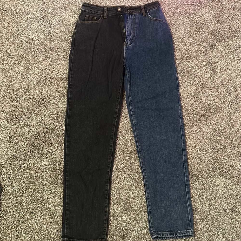 split color boyfriend jeans